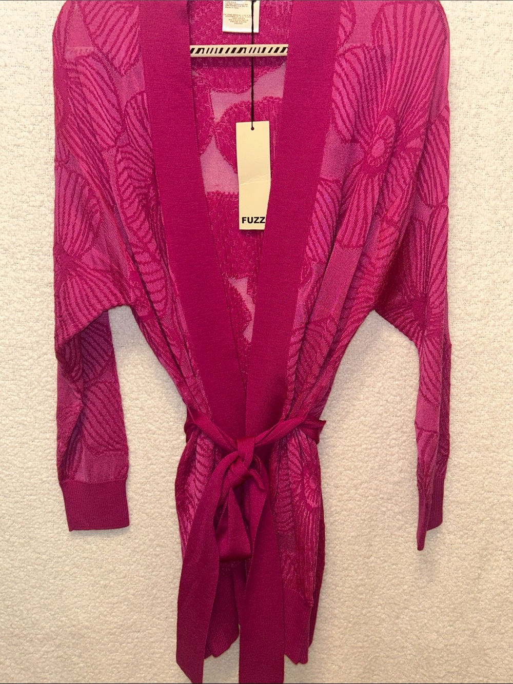 Fuzzi Open-Front Fuchsia wool Knit Cardigan